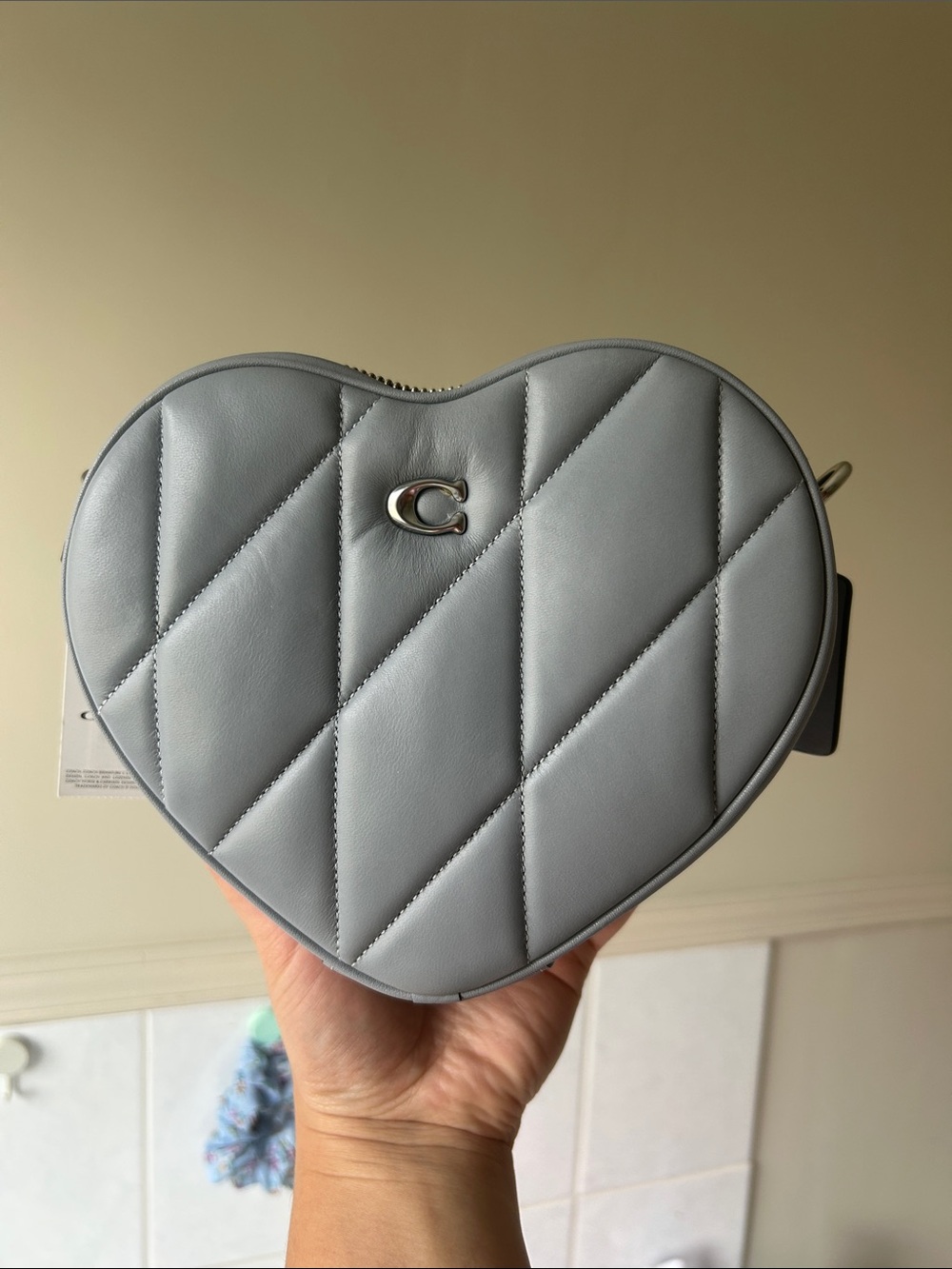 NWT Coach Heart Crossbody Bag with Quilting, Grey Blue - Picture 6 of 9